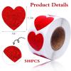 Ngdhkd 500 Pack Valentines Glitter Red Heart Stickers Roll Heart Decorative Labels view 2