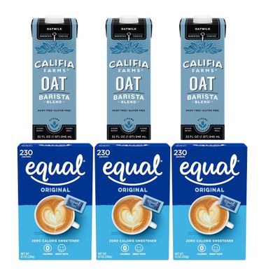 Coffee Zero Calorie Sweetener - Barista Oat Milk - Bundle by Voodoux Sales - 3 pack of Oat Milk - 3 230 Count Sweetener- Total of 690 1 Gram Sweetener packets