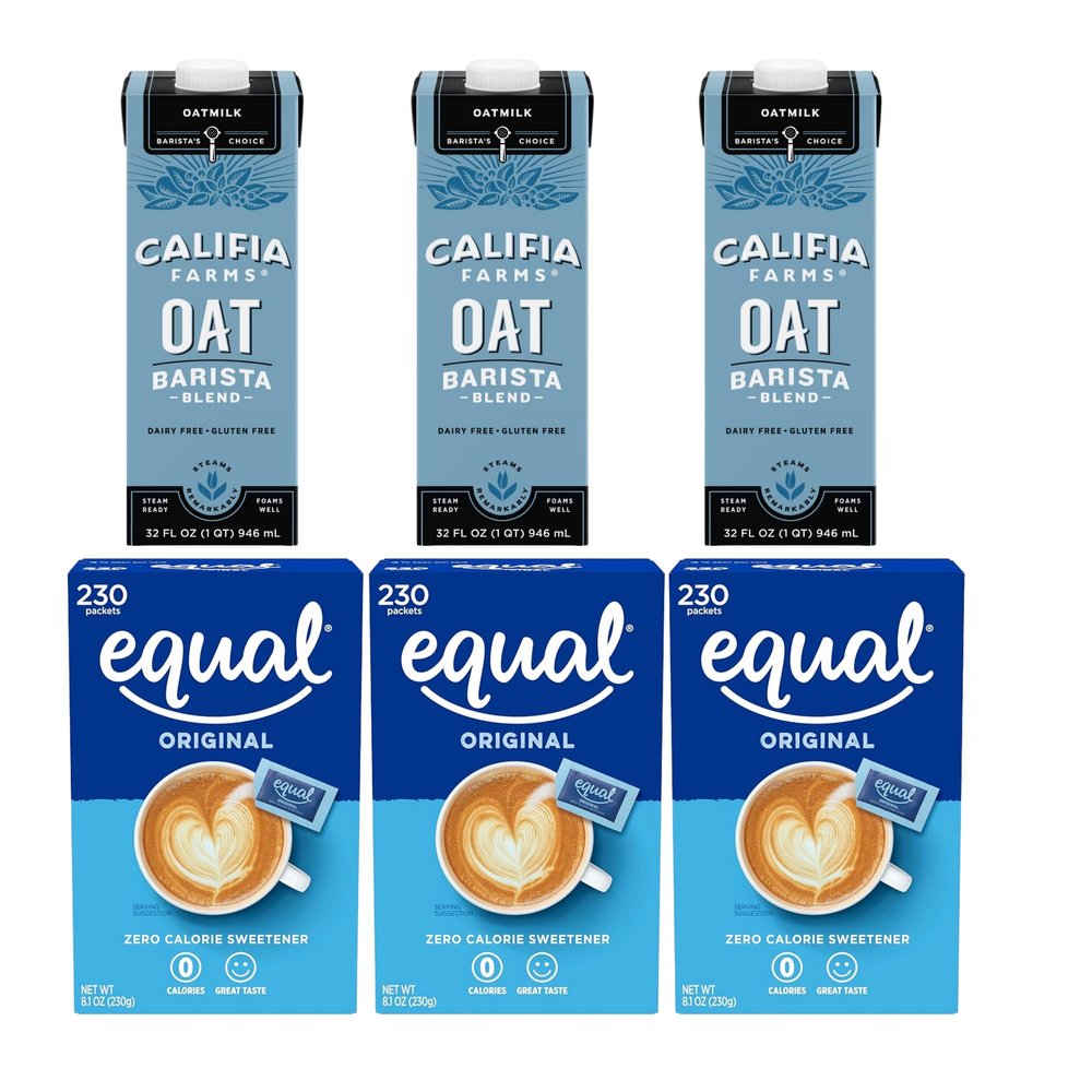 Coffee Zero Calorie Sweetener - Barista Oat Milk - Bundle by Voodoux Sales - 3 pack of Oat Milk - 3 230 Count Sweetener- Total of 690 1 Gram Sweetener packets
