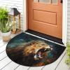 LCLJJDMBM The Roaring Lion Half Round Door Mat Welcome Mat with TPR Backing 24x36 Inch Non Slip Bath Rug Durable Washable Half Moon Rugs for Indoor Outdoor Entrance Kitchen Animal Lion view 1