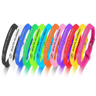 12 Pack-Sulfa Allergy Medical Alert ID Bracelets 10mm Silicone Rubber Medical Alert ID Adjustable Belt Buckle Wristband for Men Women