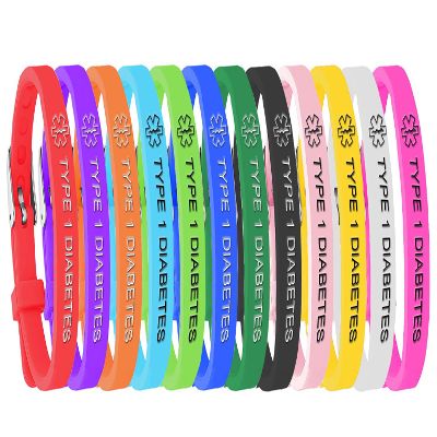 12 Pack-Type 1 Diabetes Medical Alert ID Bracelets 8mm Silicone Rubber Medical Alert ID Adjustable Belt Buckle Thin Wristband for Unisex