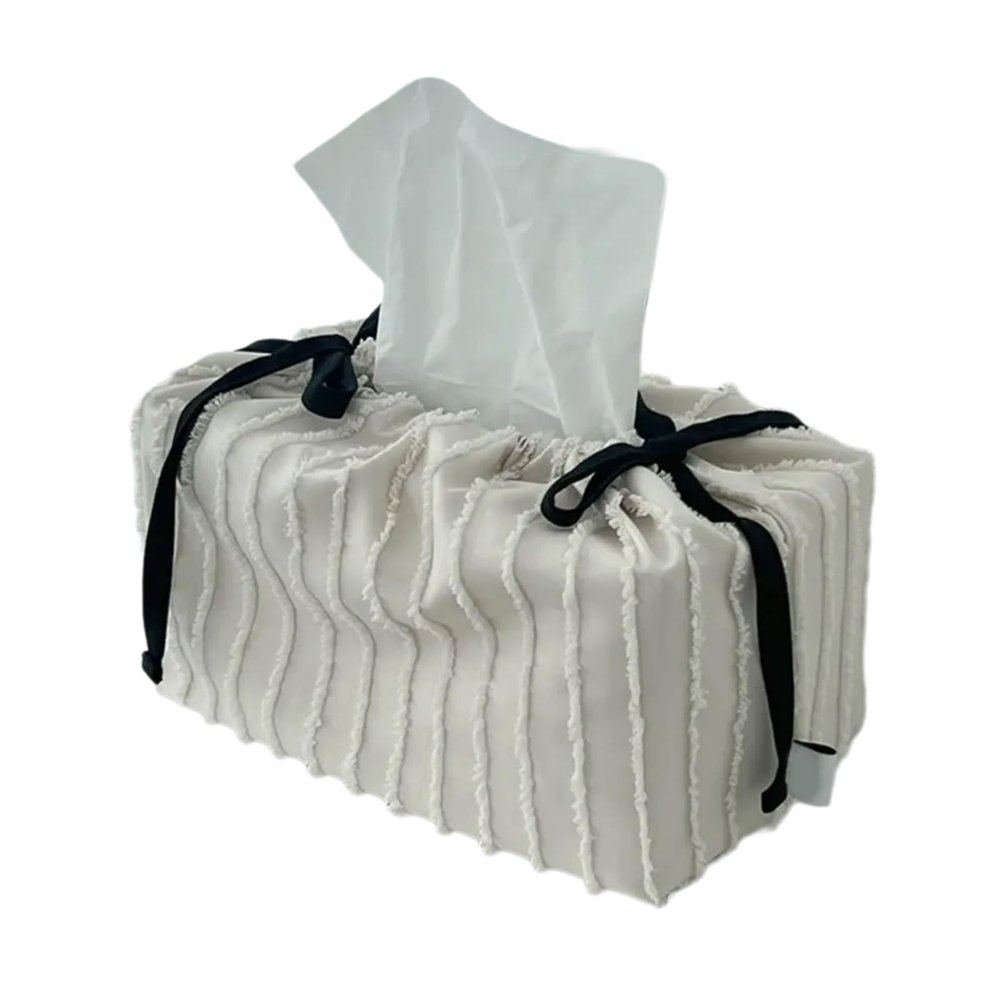 Stylish Polyester Tissue Organiser with Decorative Tassels Square Design Living Bedroom Essential Storage Stylish Coffee Table Tissue Box