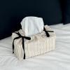 Stylish Polyester Tissue Organiser with Decorative Tassels Square Design Living Bedroom Essential Storage Stylish Coffee Table Tissue Box view 2