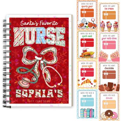 Personalized Name Merry Nurse Christmas Gift Card Hologram Book, Custom Nurse Christmas Gifts Card Holder 5"x7" DIY Holiday Money Album, Xmas Gift for Nurse Congrad 13