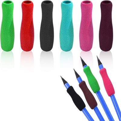 12Pcs Colorful Foam Pencil Grips, Writing Aid for Right and Left-Handed Use, Soft Slip-On Holders for Pens, Paint Brushes, Drawing and Handwriting (6)