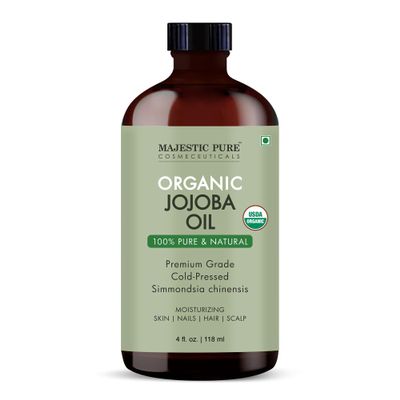 Majestic Pure Organic Jojoba Oil - 100% Pure & Natural - Premium Grade, Cold-Pressed, Hexane-Free Carrier Oil for Skin, Hair and Body - Moisturizing Skin, Hair and Scalp -4 Fl Oz