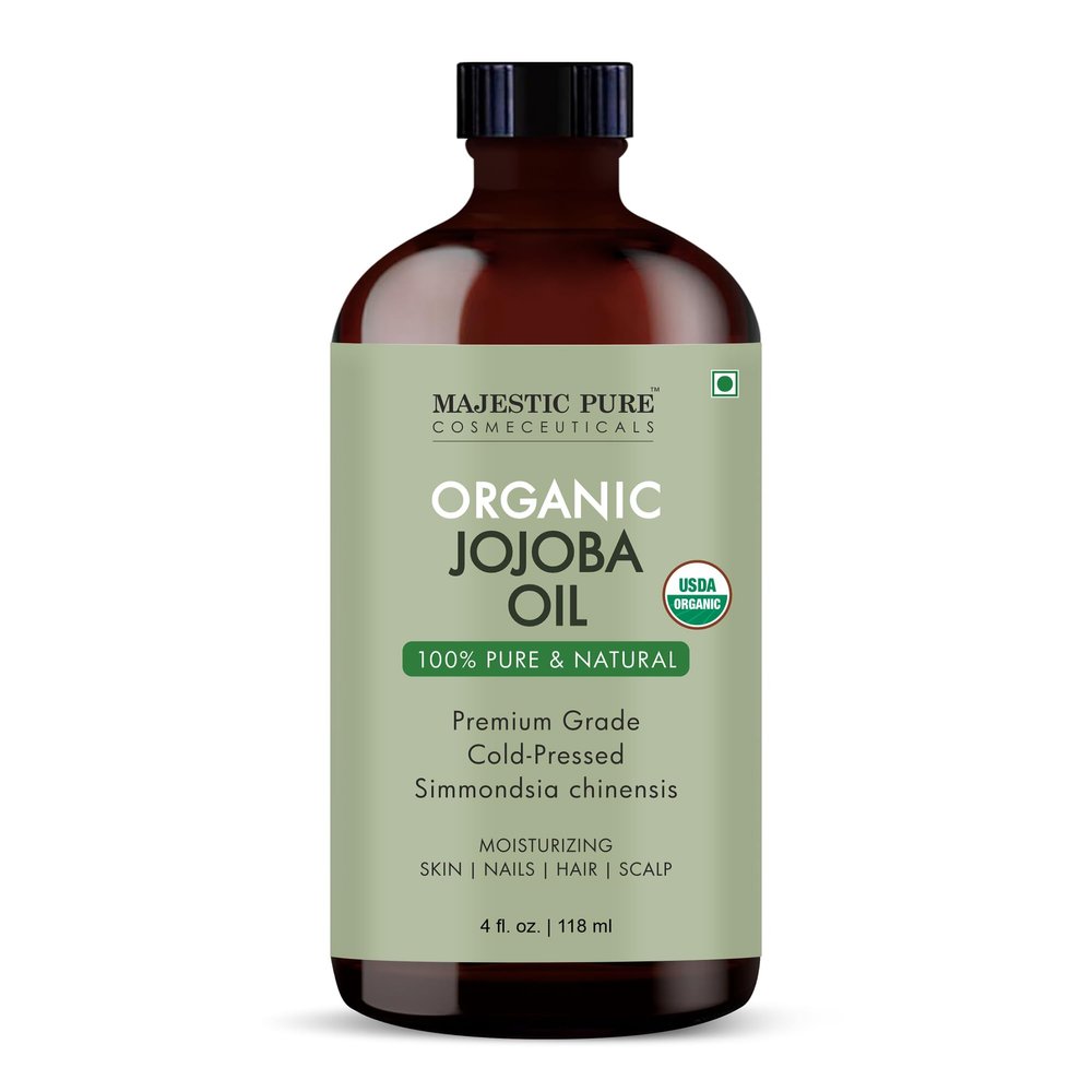 Majestic Pure Organic Jojoba Oil - 100% Pure & Natural - Premium Grade, Cold-Pressed, Hexane-Free Carrier Oil for Skin, Hair and Body - Moisturizing Skin, Hair and Scalp -4 Fl Oz