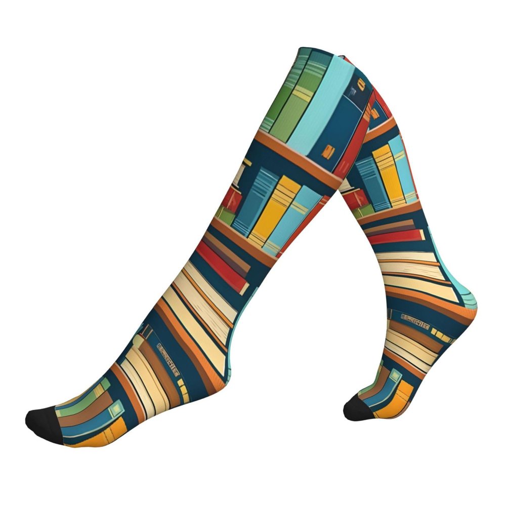 Nuzjahu Bookshelves Full of Books for Compression Socks for Women and Men Best Support for Nurses Running