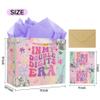 10th Birthday Pink Gift Bag - In My Double Digits Era Iridescent Birthday Gift Bag Party Favors Bags with Tissue Paper Greeting Card Envelope for 10 Years Old Teen Girl Big Sister Music Singer 12 Inch view 3