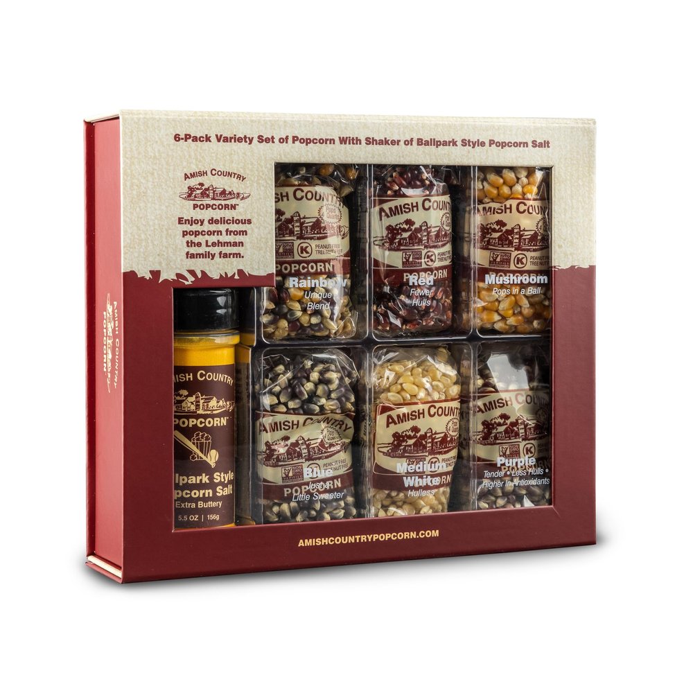 Amish Country Popcorn | Popcorn Kernel Variety Set with ButterSalt | 6-4 Ounce Bags of Kernels | Old Fashioned, Non-GMO and Gluten Free