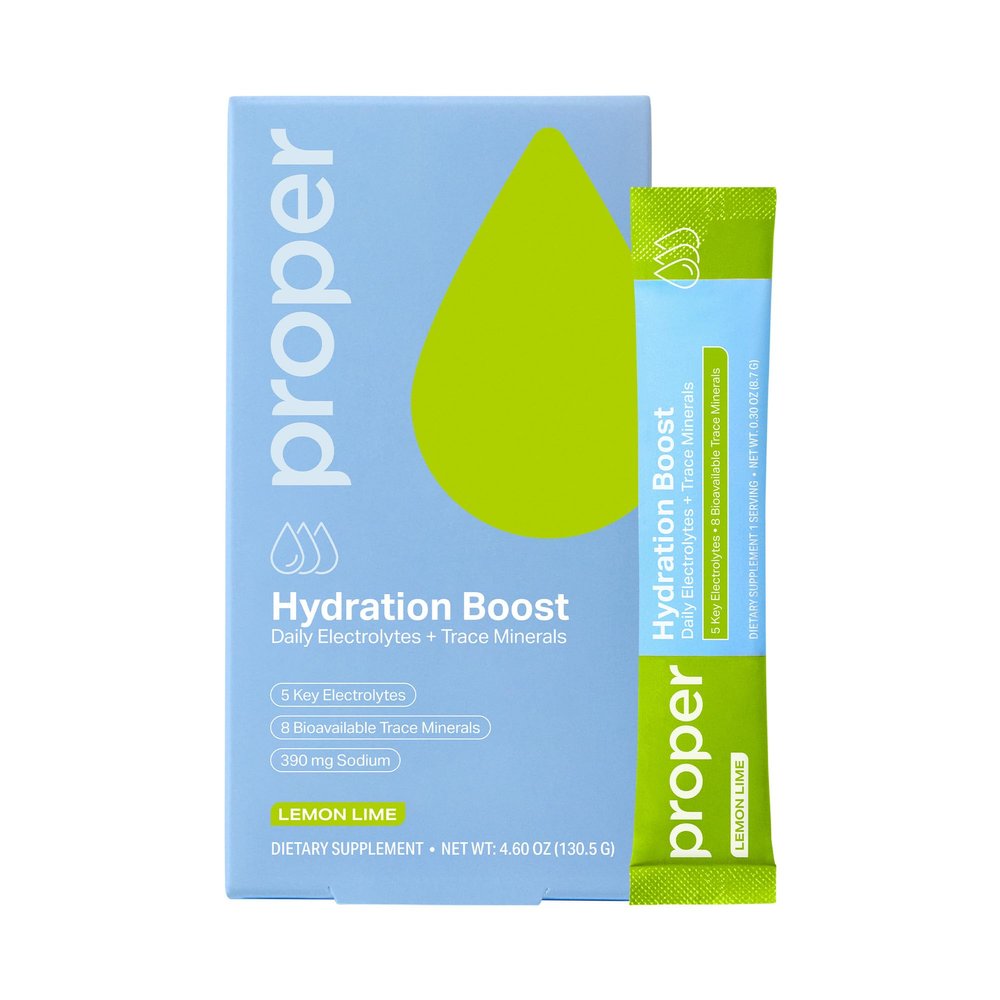 Proper Hydration Sticks Electrolyte Powder Drink Mix Packets with Trace Minerals for Rapid Hydration Naturally Flavored No Artificial Sweeteners Lemon Lime, 15 Servings