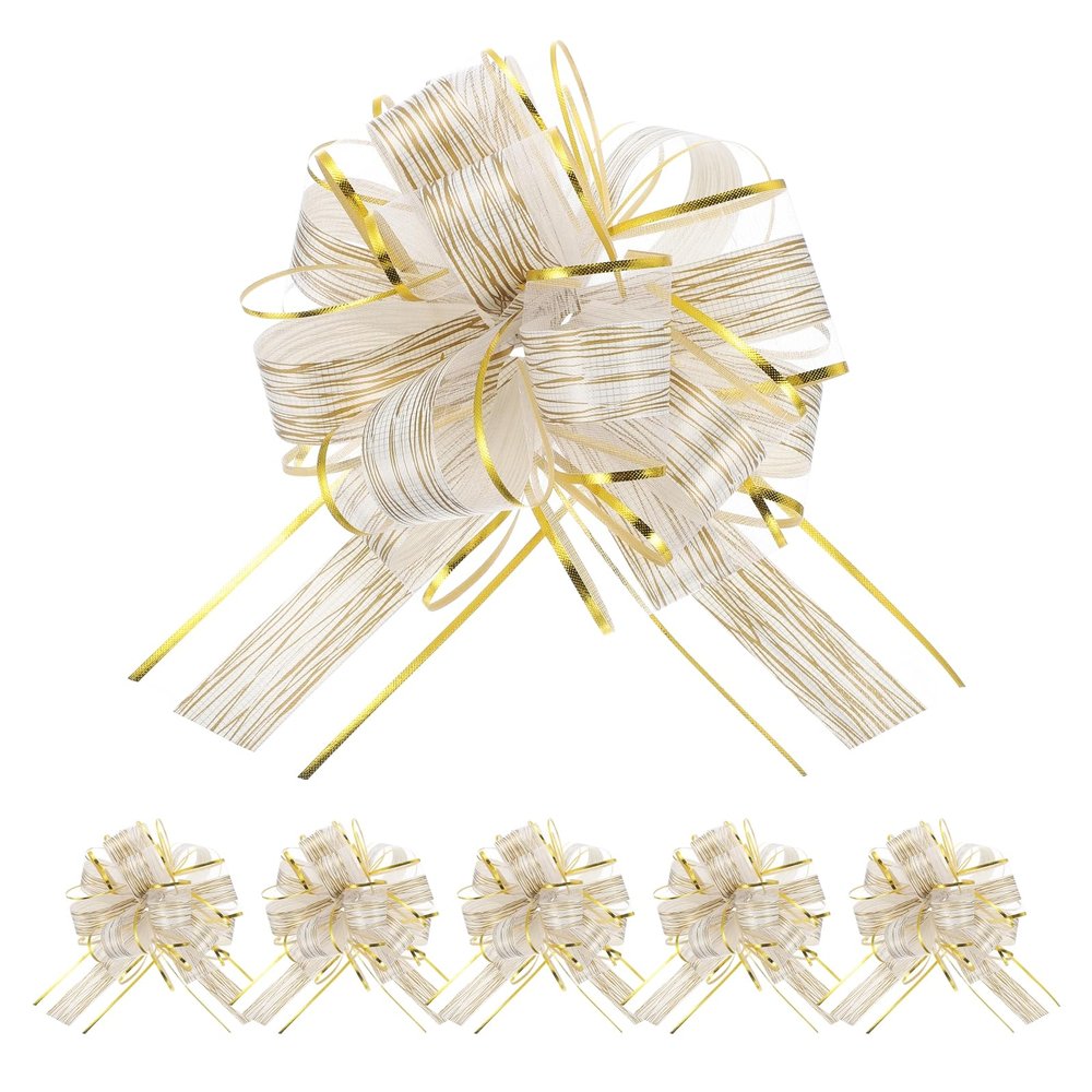MECCANIXITY 6pcs 8 Inch Large Pull Bows for Gift Wrapping, White Ribbon Bow for Christmas Party Wedding Valentine's Day Presents Gift Baskets Decoration