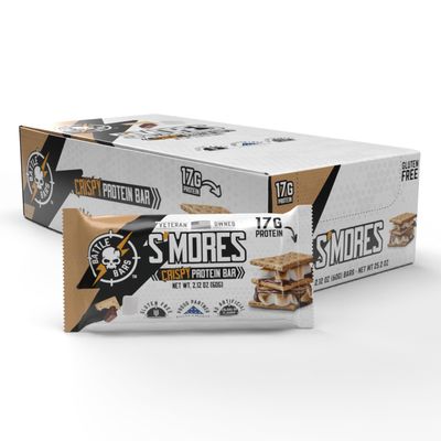 Battle Bars Crispy Protein Bar, 17g Protein per serving - Gluten Free, No Artificial Flavors or Colors - Veteran Founded - S'Mores (60g) 12 Count