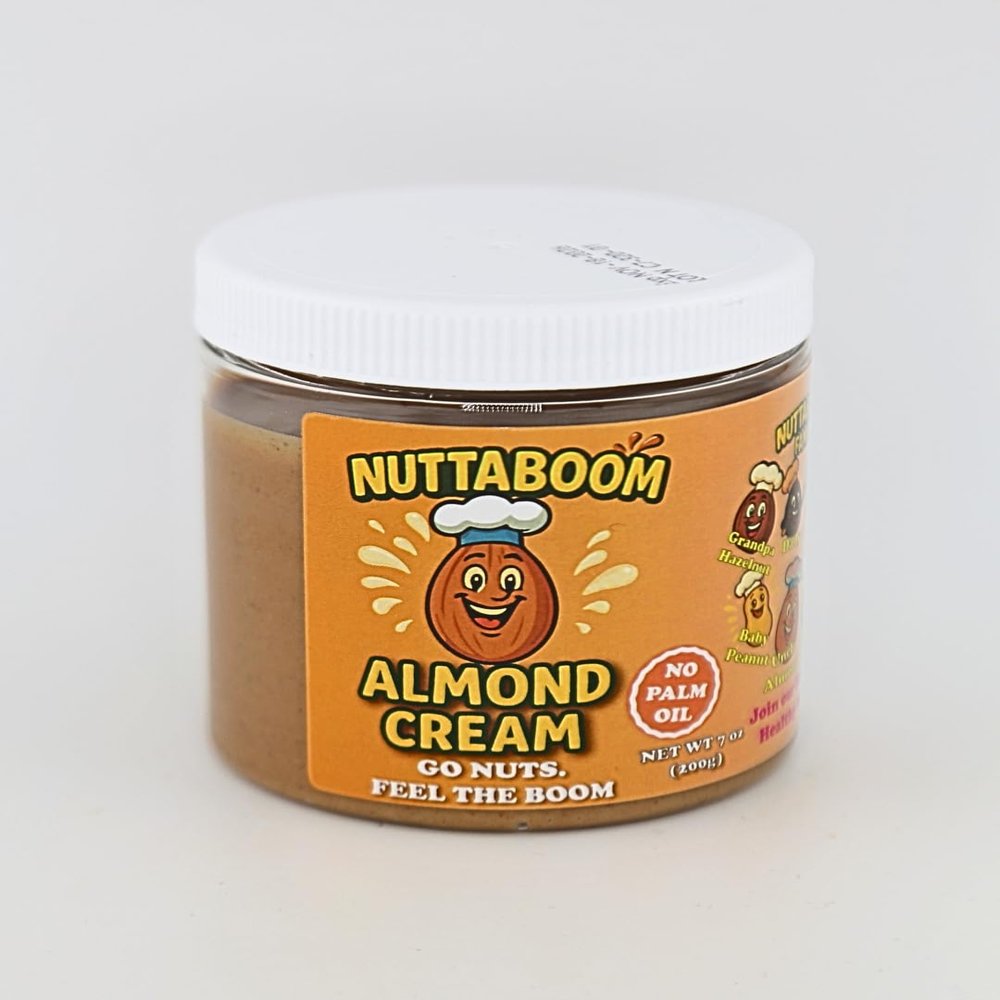 Almond Cream Spread Nuttaboom Natural Nut Butter with Shea Butter & Organic Coconut Oil, No Palm Oil, Healthy Bread & Toast Spread, Made in USA 8oz Jar