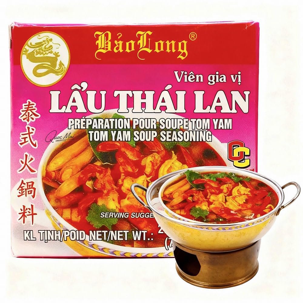 Bao Long Thai Hot Pot Seasoning 2.64 oz (6 pack) Tom Yum Soup Base Authentic Thai-Style Hotpot Flavor 4 Cubes
