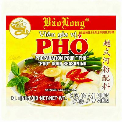Bao Long Pho Soup Seasoning Cubes Vietnamese Beef Flavor (Pho Bo) Broth Base 2.64 oz (6 Pack), Authentic Instant Pho Soup Mix