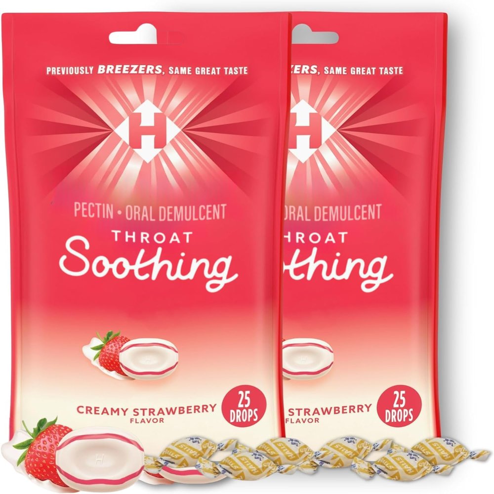 Throat Soothing Creamy Strawberry - Cough Drops for Throat (Formerly Fruit Breezers) - 25ct (Pack of 2)
