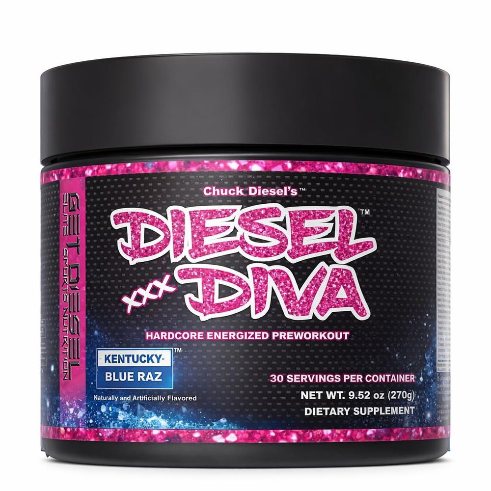 DIESEL DIVA Pre Workout Powder Energizer, Potent Mental Focus, Endurance with Caffeine, Green Tea, Beta Alanine, B-Vitamins, BCAAs (Blue Raspberry)