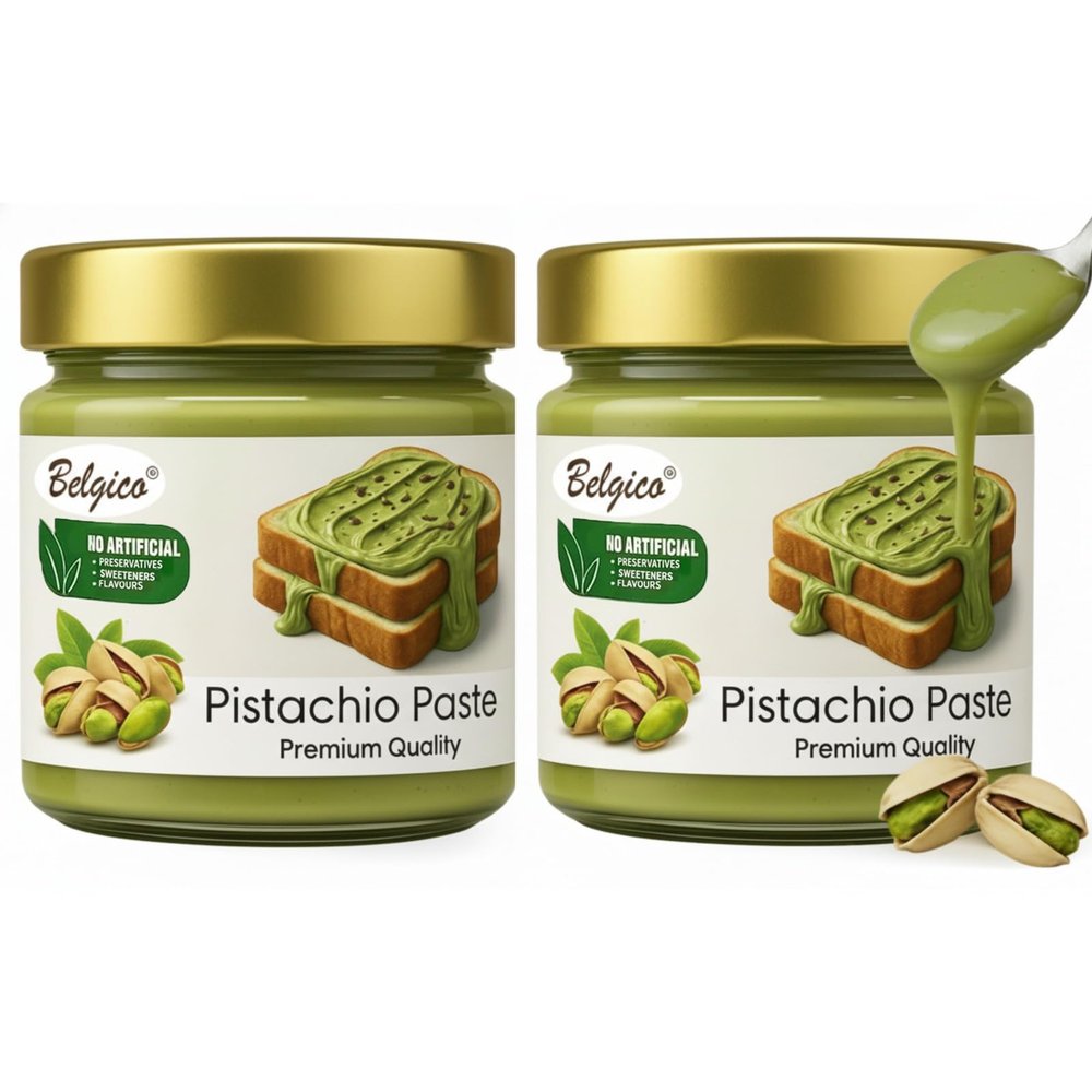 Belgico Pistachio Cream Spread (30% Pistachio) Sweetened Paste for Dubai Chocolate Bar Filling, Kataifi & Baking Smooth Nut Butter for Lattes & Desserts 14oz (pack of 2)