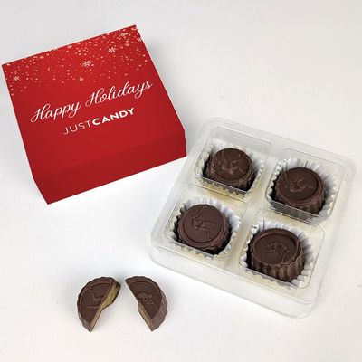 12 Pack Happy Holidays Candy Favor Box With Dubai Milk Chocolate Truffles For Party Favors, Holiday Gifting, Festive Event Giveaways & More by Just Candy