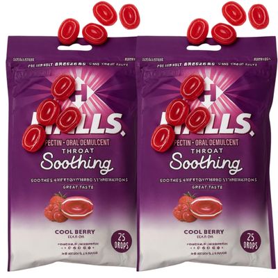 Throat Soothing (Formerly Breezers) Cool Berry Throat Drops 25 Count Per Bag (Pack of 2)