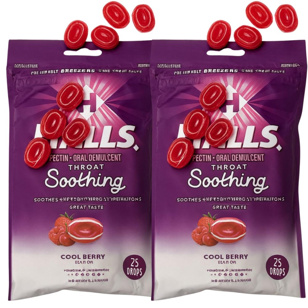 Throat Soothing (Formerly Breezers) Cool Berry Throat Drops 25 Count Per Bag (Pack of 2)