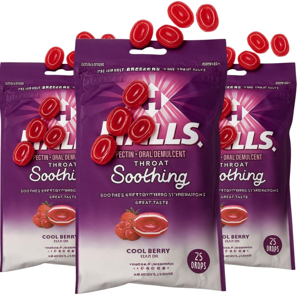 Throat Soothing (Formerly Breezers) Cool Berry Throat Drops 25 Count Per Bag (Pack of 3)