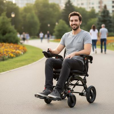 Lightweight Foldable Electric Wheelchair for Adults, 220 lbs Capacity Portable Power Wheelchair with Ergonomic Seat, Compact 55x85x107 cm for Travel & Indoor Outdoor Use