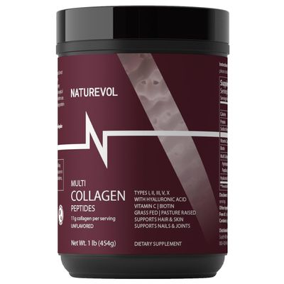 NATUREVOL Multi Collagen Peptides Powder, 1 lb (41 Servings), Unflavored