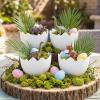 AceOrbit 4 Pcs Dinosaur Themed Party Decorations Easter Table Centerpiece Plastic Egg Shape Vases Treat Boxes Snack Trays for Adult Dinosaur Birthday Themed Party Supplies view 1