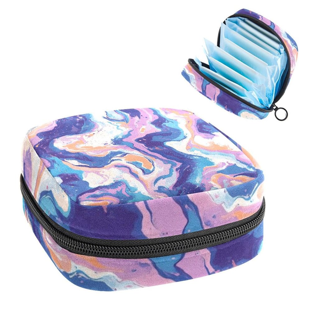 Abstract Marble Texture Pattern Portable Period Bag for School, Sanitary Napkin Storage Bag for Girls Women Teens, Sanitary Napkin Period Pad Purse, Small Make Up Coin Pouch