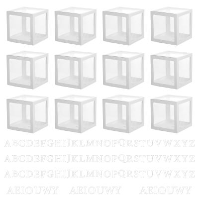12 Pcs Transparent Balloon Boxes Clear Balloon Boxes with 99 Letters for Baby Shower Gender Reveal Grad Birthday Party Bridal Wedding Anniversary Backdrop Decoration (White)