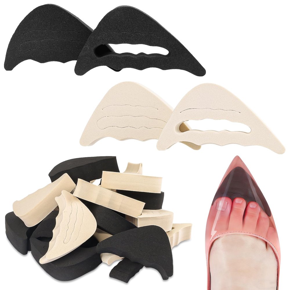 12 Pairs Shoe Inserts for Shoes Too Big, Adjustable Toe Filler Inserts with Ergonomics Design, Reusable Sponge Shoe Size Reducer for Women Men Casual Sports High Heels Boots (Black & Beige)