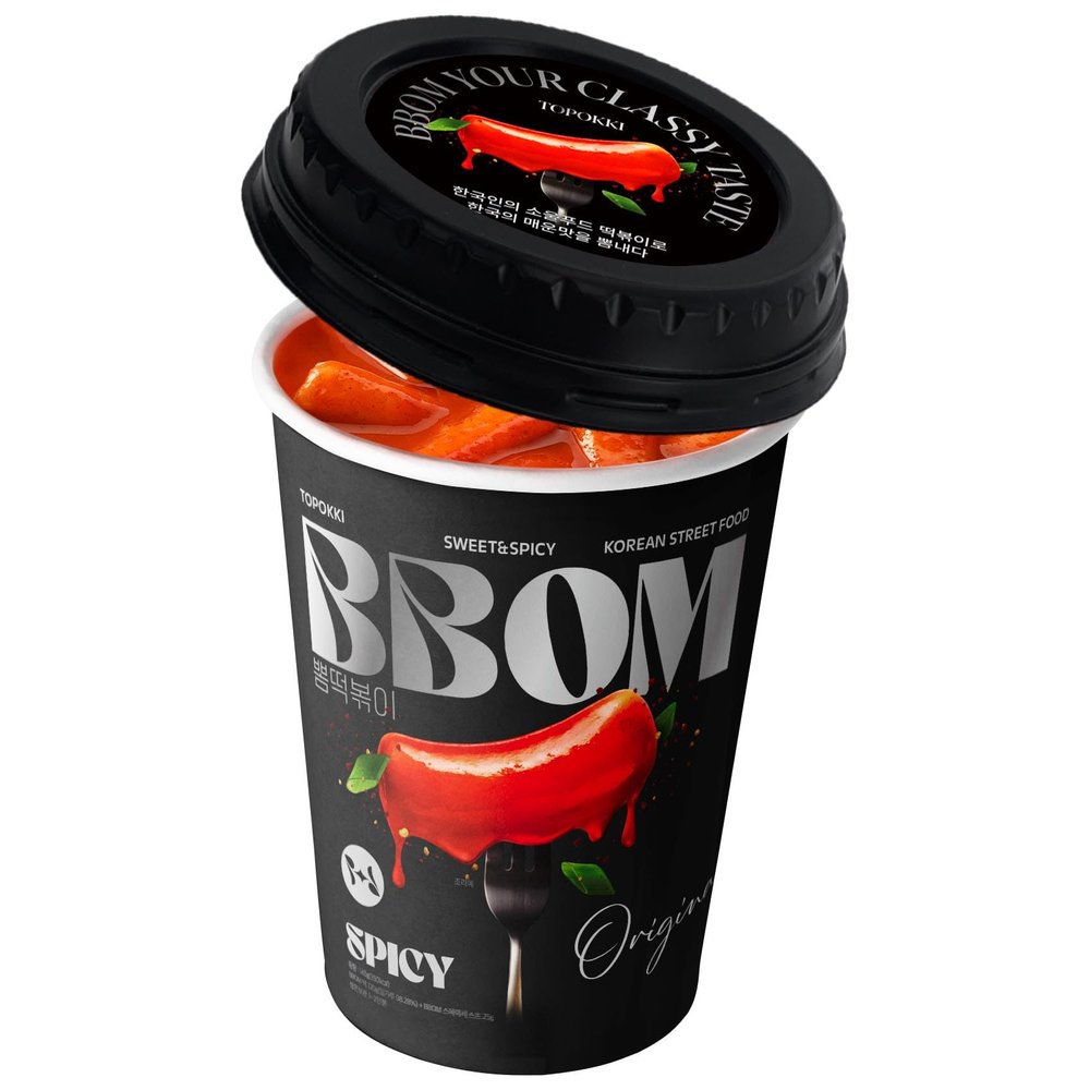 BBOM Cup Tteokbokki, Korean Rice Cake, Ready-to-Eat Microwave Meal, Chewy & Soft Texture, Easy K-Food Snack Spicy/SpicyRose/Extreme Hot_1 Cup (Spicy)