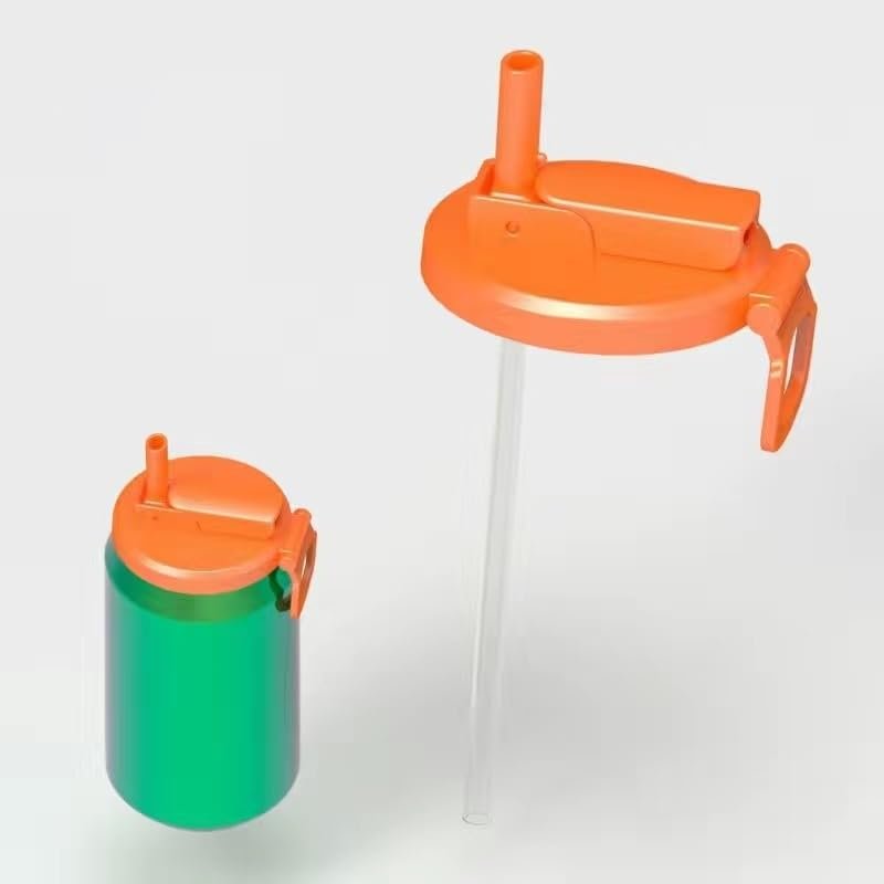 2-Pack BPA-Free Soda Can Lids with Straw - Reusable Lids for Seltzer, Juice & Beverage, Silicone Straws Included Drink Covers Children's Day (Orange)