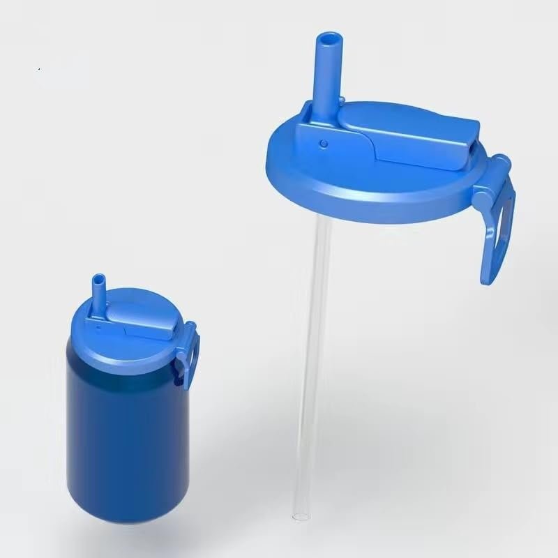 2-Pack BPA-Free Soda Can Lids with Straw - Reusable Lids for Seltzer, Juice & Beverage, Silicone Straws Included Drink Covers Children's Day (Blue)