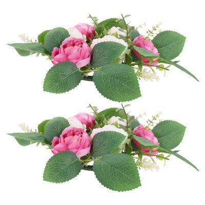 DOITOOL 2pcs Flower Candle Rings: Floral Candle Ring Peony Wreaths - Artificial Silk Flower Garlands for Table Centerpiece Spring Holiday Wedding Reception