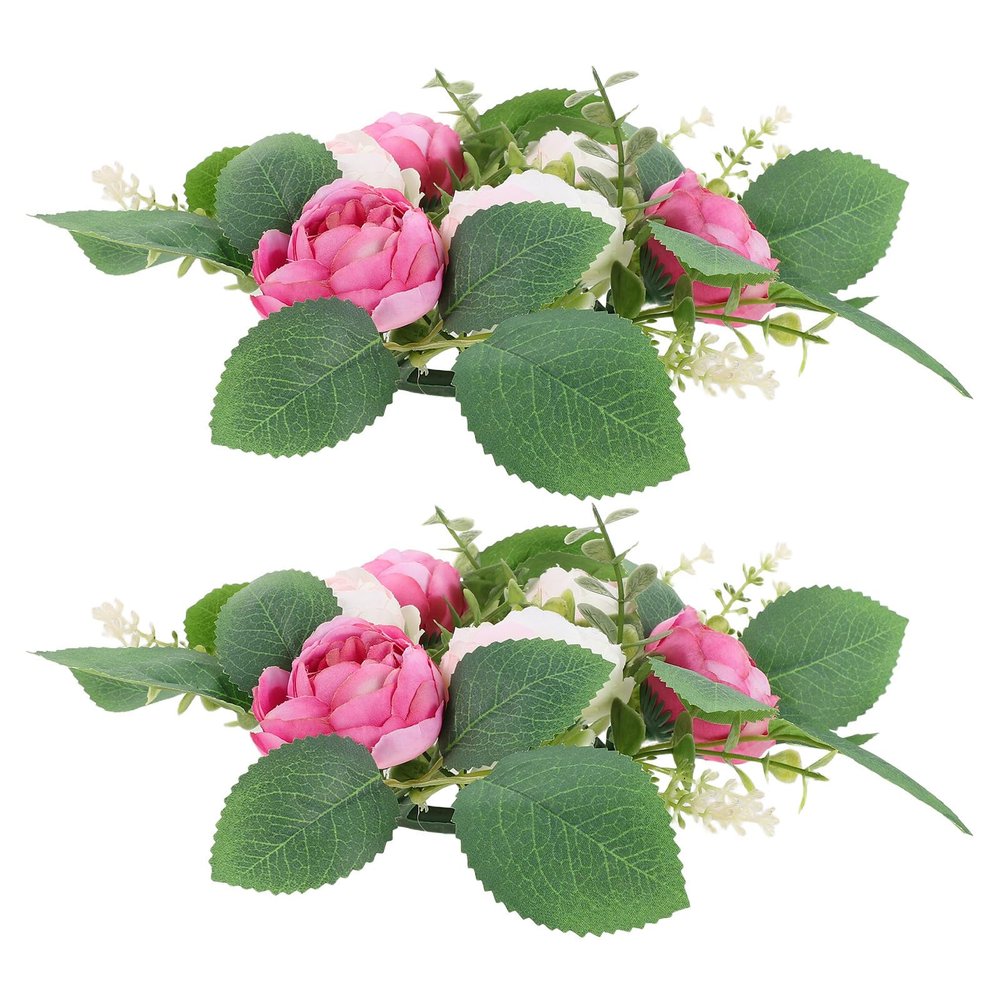 DOITOOL 2pcs Flower Candle Rings: Floral Candle Ring Peony Wreaths - Artificial Silk Flower Garlands for Table Centerpiece Spring Holiday Wedding Reception