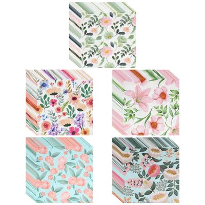 100 pcs Vintage Floral Napkins, Glazeal 2-Ply Disposable Paper Guest Napkins 5 Patterns for Tea Party, Wedding, Baby Shower, Birthday Decorations