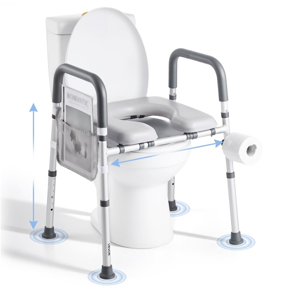 VEVOR Raised Toilet Seat with Arms, 400 lbs Load Capacity, Adjustable Height and Width, Commode Cushion Padded Elevated Toilet Seat Riser with Handles for Seniors, Elderly, Handicap, Disabled, Adults