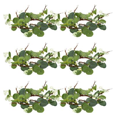 DOITOOL 6pcs Candle Rings Artificial Eucalyptus Leaves Wreaths Garland Ring for Pillars Candle Holders for Wedding Party Table Centerpiece