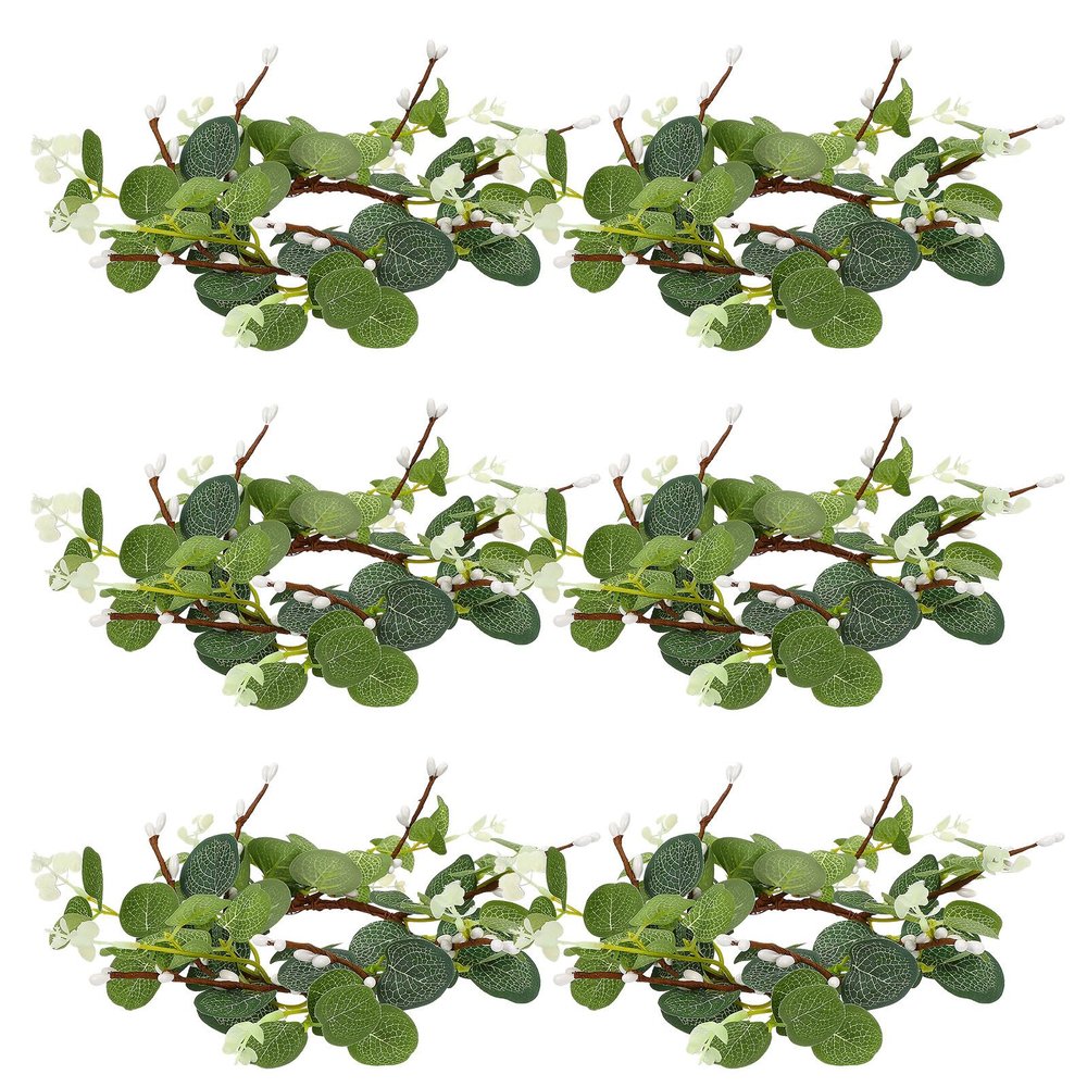 DOITOOL 6pcs Candle Rings Artificial Eucalyptus Leaves Wreaths Garland Ring for Pillars Candle Holders for Wedding Party Table Centerpiece