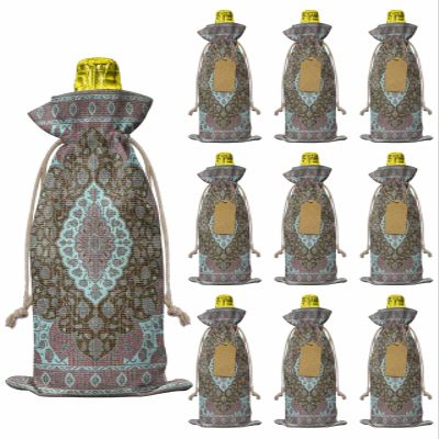 10pcs Linen Burlap Wine Bags with Drawstring Southwest Aztec Wine Gift Bag with Tags Reusable Wines Bottle Cover Gift Bags for Birthday Wines Tasting Party Supplies Boho Farmhouse Retro Ethnic Floral