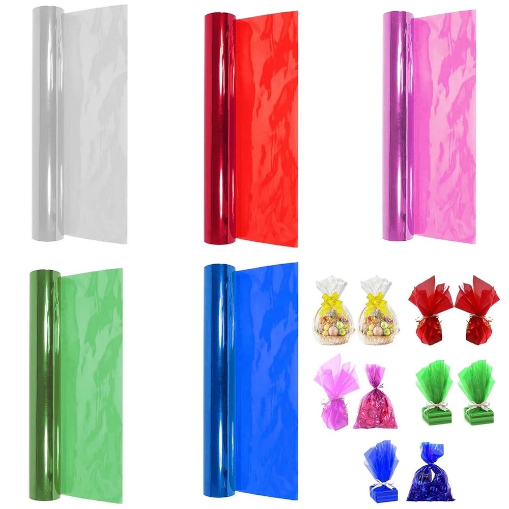 Anenog 2Pcs Cellophane Wrap Roll Transparent Colored Cellophane Wrap Roll Cellophane Paper Rolls for Gift Baskets, Treats, DIY Crafts, Christmas Gifts Packaging(White)