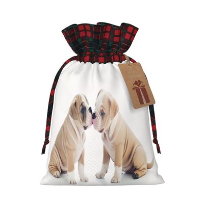 KYVTYBGDD Christmas Drawstring Gift Bags With Tags, Lazy Dog Puppy. Print Xmas Gift Wrapping Bag, Candy Bag, Present Wrapping Bag, Christmas Ornaments, New Year, Holiday Party Goodies