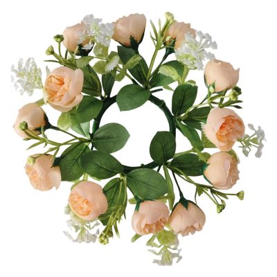 WaiHeikki Floral Wreath Candle Rings Decorative Flower Leaf Wreath Pillar Candle Garland for Dining Table (Gold, 22cm)