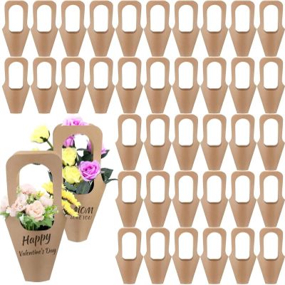 Bingche 100 Pcs Blank Flowers Gift Bags Bouquet With Handle Flower Wrapping Paper Floral Cone Sleeves For Packaging Wedding Party