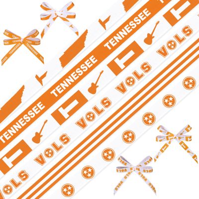 6 Rolls 30 Yards Tennessee Grosgrain Ribbon 3/8" Orange White Checkered Tennessee Letter T Vols Ribbon for Gift Wrapping, Crafting, Tennessee City, College Sports Team Birthday Party Decor