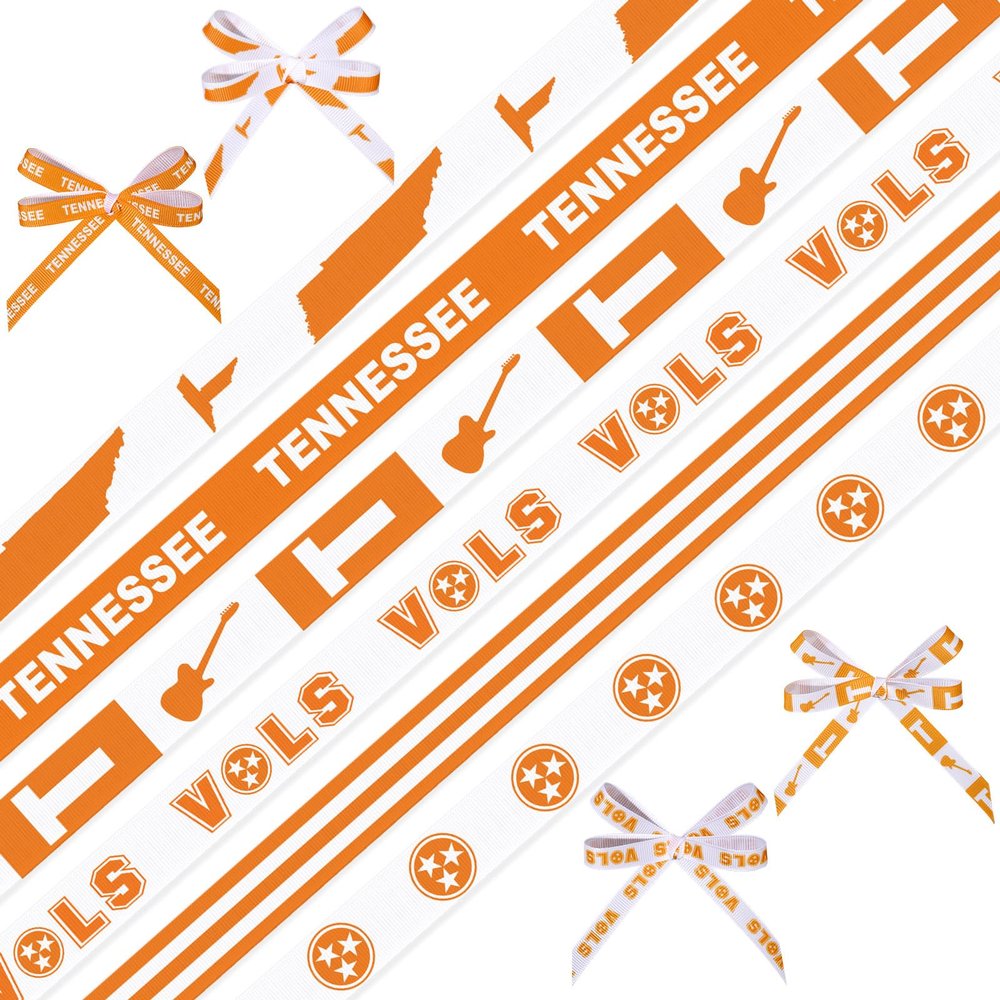 6 Rolls 30 Yards Tennessee Grosgrain Ribbon 3/8" Orange White Checkered Tennessee Letter T Vols Ribbon for Gift Wrapping, Crafting, Tennessee City, College Sports Team Birthday Party Decor